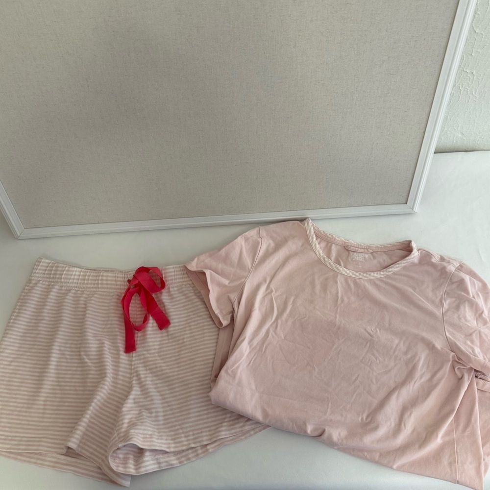 Lands' End Pink Cotton Pajama Set Relaxed Fit NWOT - Picture 3 of 6